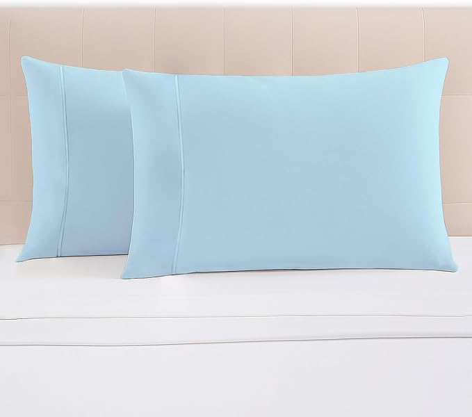 Pizuna 100% Cotton Pillow Cases King Size Set of 2 Luxury 1000 Thread Count Sateen Weave Long Staple Cotton Hotel Quality Envelope Closure Pillow Covers Fits King Pillows - Baby Blue by Pizuna