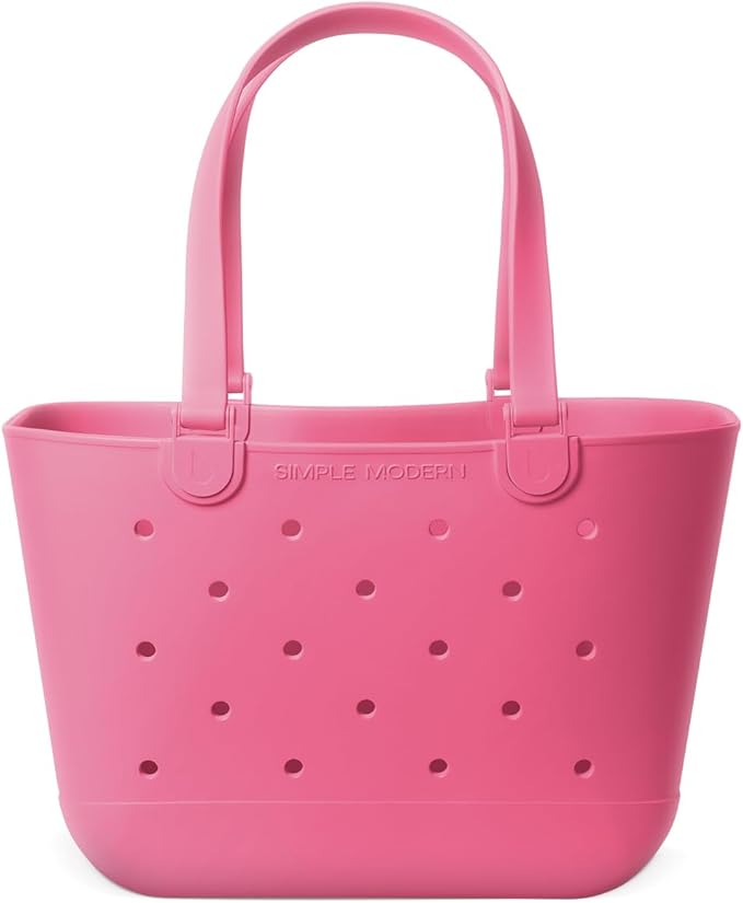 Simple Modern Large Beach Bag | Waterproof Getaway Rubber Tote with Zipper Pocket for Travel, Pool, Boat, Groceries, Sports | Velvet Pink | Large by Unknown