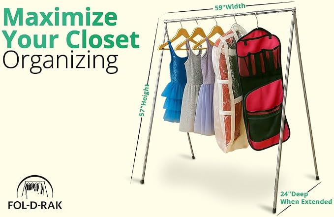 FOL-D-RAK Portable Clothing Rack, Folding Garment Rack with Carry Bag-no Assembly, lightweight 4 LB. Aluminum, 60 LB. Capacity-Travel, Closet, Retail, Trade Show, Dance Recital - Image 2