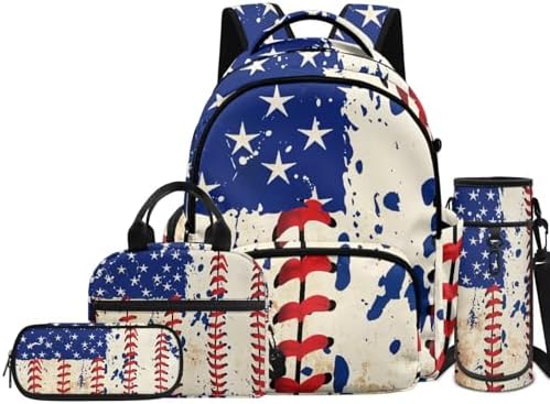 Kids' Backpacks School-Bag 4 Pack Set Custom Baseball Print Backpack with Lunch Box Pencil Case Water Bottle Holder Sling Bag with Pocket Adjustable Strap - Image 2
