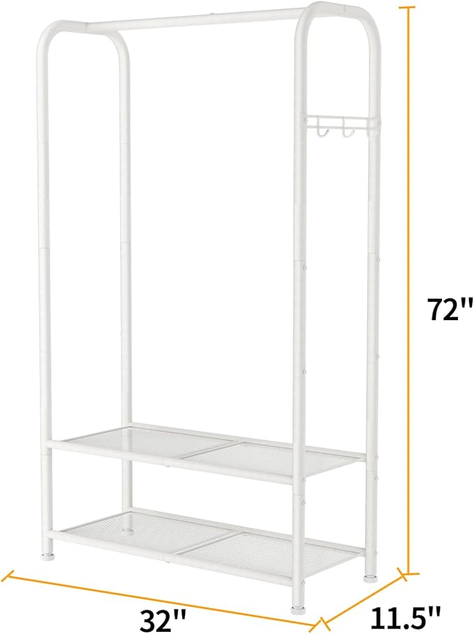 SINGAYE Wardrobe Standing Closet Clothing Rack With Shelf Hanging Clothes | Wardrobe Open Compact Small Metal Garment Hanger Stand Alone Free Standing Black Closet Rack Storage Organizer Heavy Duty - Image 3