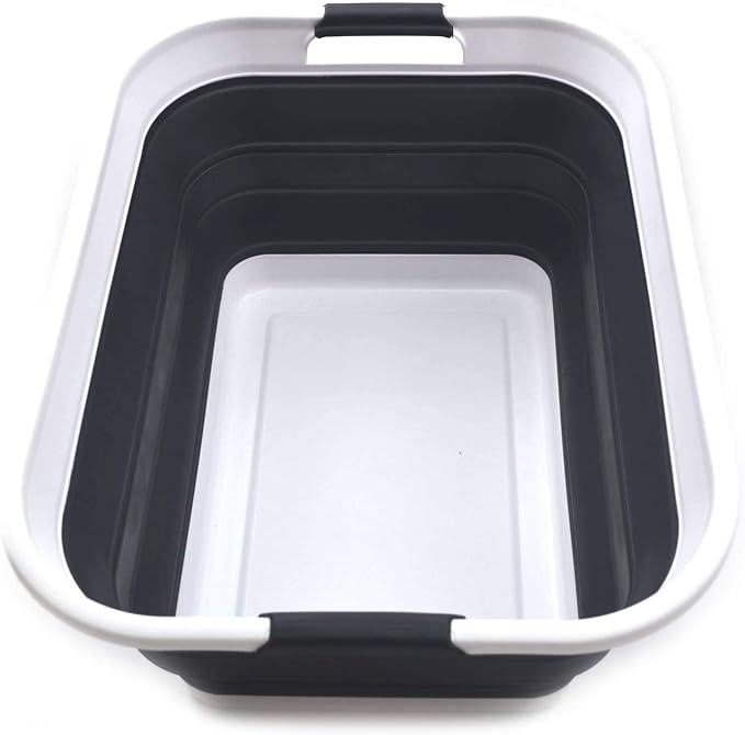 SAMMART 42L(11 gallon) Collapsible Plastic Laundry Basket-Foldable Pop Up Storage Container-Portable Washing Tub-Space Saving Basket,Water capacity 34L(9 gallon) (1 Rectangular - strengthen, Black) by SAMMART