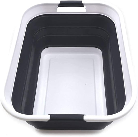 SAMMART 42L(11 gallon) Collapsible Plastic Laundry Basket-Foldable Pop Up Storage Container-Portable Washing Tub-Space Saving Basket,Water capacity 34L(9 gallon) (1 Rectangular - strengthen, Black) by SAMMART