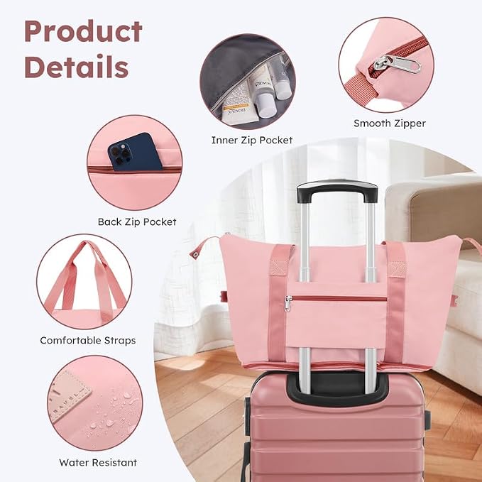 Suitour Luggage Sets 5 Piece, 20, 24, 28 inch Hardside Carry-on and Checked Suitcase Set with Expandable Travel Duffle Bag Sets（Rose Gold） - Image 3