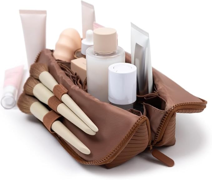 THE VERTI-Vertical Waterproof Makeup & Toiletry Bag | 23-Pocket Organizer with Upright, Fold-Down Design for Skincare, Toiletries & Essentials (Mahogany, Medium) - Image 2