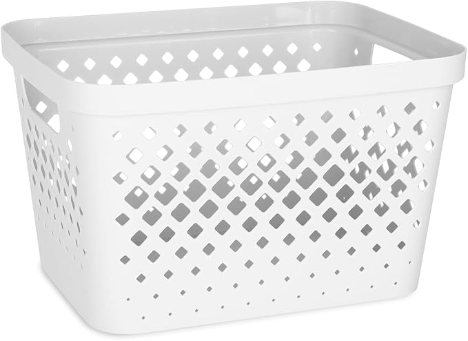 Glad Plastic Storage Basket Set, Value Pack of 6 | Open Storage Bins for Shelves, Bathroom, Pantry, Closet | Nesting Organizer Boxes with Handles, 4 Gallon, White - Image 2