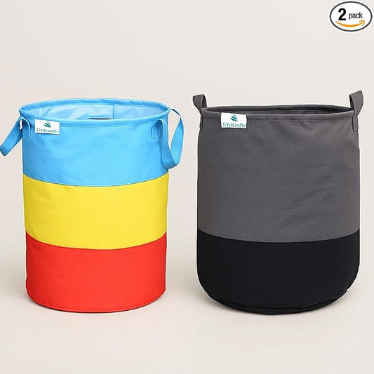 Laundry Bag 45 L Durable and Collapsible Laundry storage Bag with Handles Clothes & Toys Storage Foldable Laundry Bag for Dirty Clothes Combo Pack of 2 Pc Multicolor & Grey-Black (1-1) by UNICRAFTS