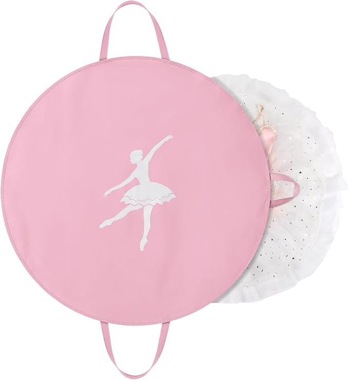 KEEGH Girls Tutu Garment Bag 35 Inch Ballet Tutu Bag, Foldable Dance Costume Garment Bag for Hanging Clothes, Pancake Dance Bag for Dancers with Handle Strap for Travel or Storage, Pink by KEEGH