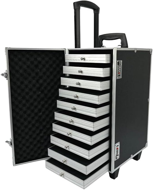 Rolling Jewelry Trolley Case with Drawers Sturdy Case for Travel and Vendor Showes Jewels Sets Display Organizer (Black) by SCIKHEFT