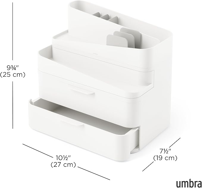 Umbra Glam Cosmetic Organizer, Versatile Storage Container With Removable Insert for Bathroom, Office and More, Large, White - Image 3