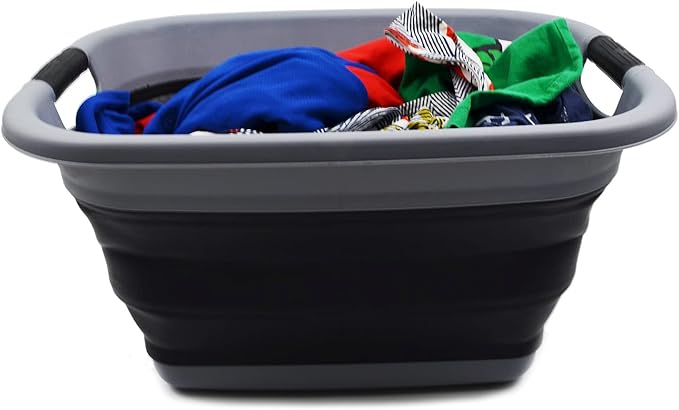 SAMMART 25L Set of 2 (6.6 gallon) Collapsible Laundry Basket/Tub - Foldable Storage Container/Organizer - Portable Washing Bin, Water capacity: 19L (5 gallon) (2, Dark Grey/Black) - Image 5