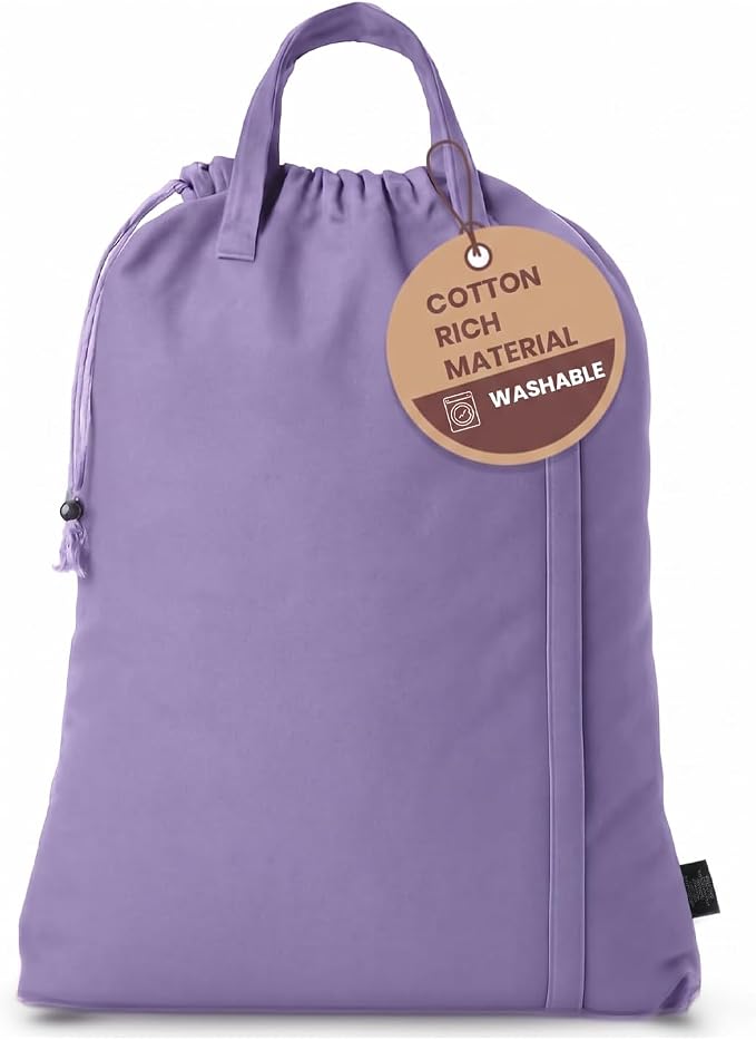 LFH Home Cotton Rich Large Premium Canvas Laundry Bag, Heavy Duty Washable Laundry Hamper with Drawstring & Handles, Multi-Use Clothes Storage for Home, Travel & College 28"x40" (Pack of 1) - Lavender by LFHHomePrivateLimited