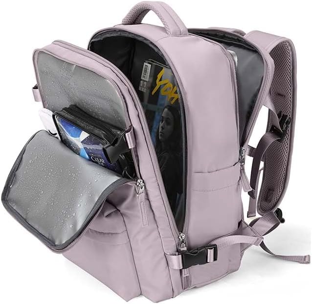 WONHOX Carry on Travel Laptop Backpack for Women Men Flight Approved,Backpack for Women Travel Bag Hiking Outdoor Sports Rucksack Casual Daypack, Lotus Pink by WONHOX