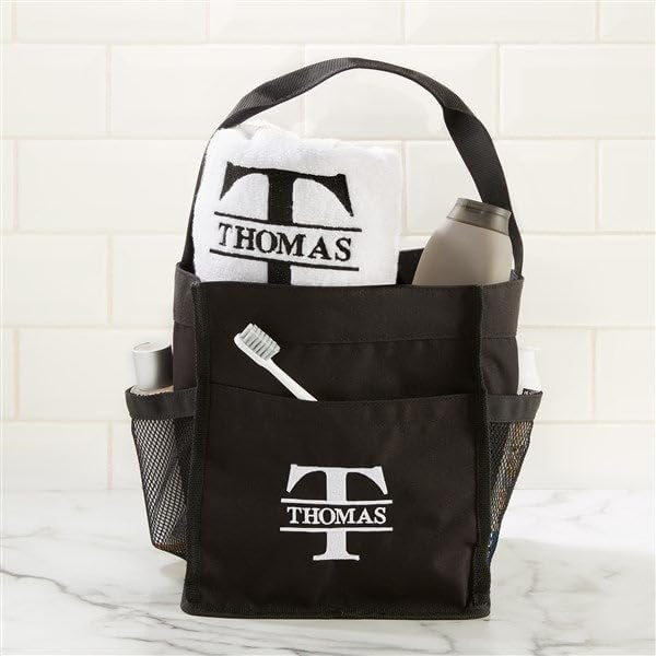 Personalization Universe Lavish Last Name Personalized Embroidered Shower Caddy with Handle and Pockets for College Dorms and Travel - Black, Name and Intitial for Girls and Boys - Image 2