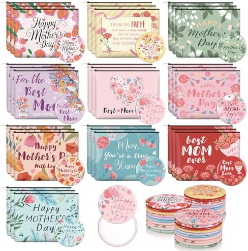 Landical 30 Stes Mother's Day Gifts Bulk, Canvas Makeup Bags with Compact Mirrors Cosmetic Bags Gifts for Women, Thank You Travel Toiletry Pouch Bulk Mom Gift for Coworker, Mothers Day Party Favors by Landical