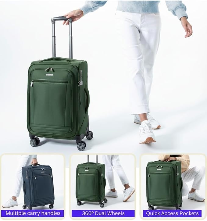 Ricardo Beverly Hills Avalon Softside 2-Piece Luggage Set Made with Sustainable 100% Recycled PET (rPET), Lightweight, Eco-Friendly Travel, Expandable, Dual Spinner Wheels, Juniper Green, (20" & 28") - Image 6