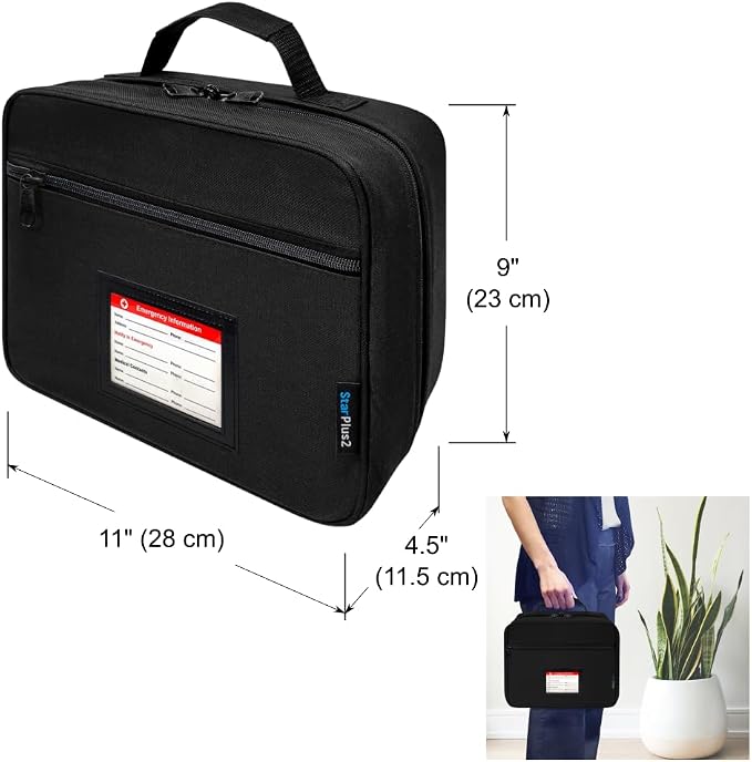 Large Pill Bottle Organizer & Medicine Bag, Emergency Card, Black | Prescription bottle organizer with emergency card, 10 pockets and padded storage for medications, supplements, vitamins - Image 3
