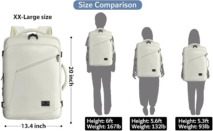 MATEIN Large Backpack for Travel Flight Approved, 45L Carry on Backpack with Padded Shoulder Straps for Adult, Men, Women, Expandable Daypack for Clothes, Travel Essentials, Beige | Expandable Daypack with Padded Shoulder Straps for Adult Men Women, Fi... - Image 3