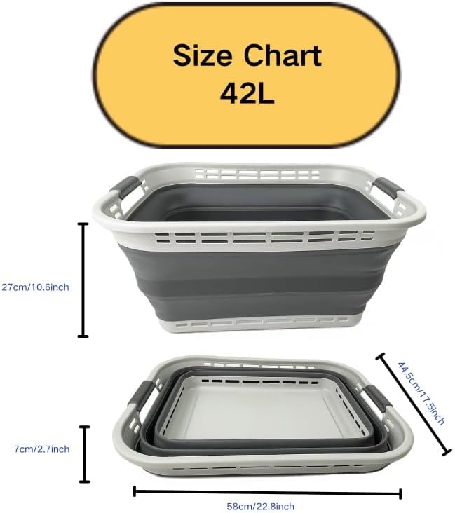 SAMMART 42L (11 gallons) Collapsible Plastic Laundry Basket - Portable Pop Up Storage Container/Organizer - Portable Hamper - Space Saving Easy Storage (Grey/Steel Grey (Set of 2)) - Image 2