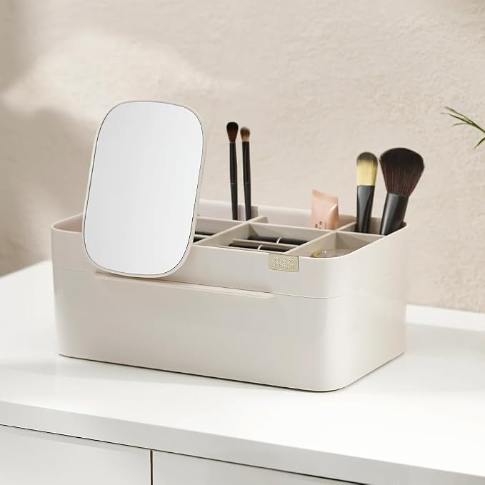 Joseph Joseph 75005 Viva Makeup Cosmetic Storage Organizer with Drawer, Large with Mirror, Shell, Cream - Image 2