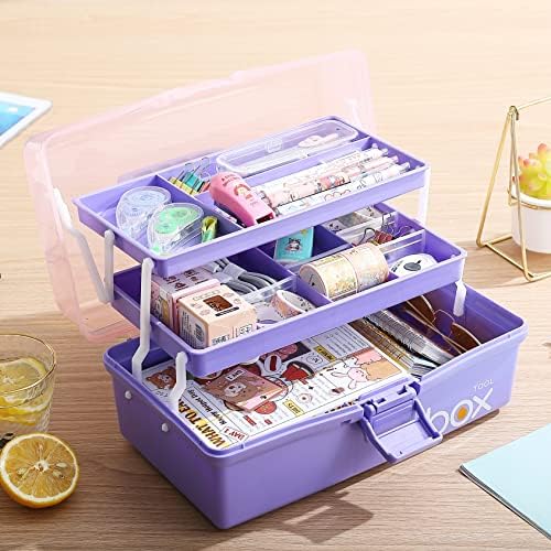 Kinsorcai 12'' Three-Layer Clear Plastic Storage Box/Tool Box, Multipurpose Organizer and Portable Handled Storage Case for Art Craft and Cosmetic (Purple) - Image 4