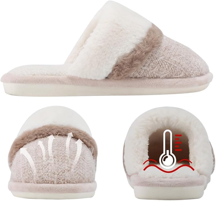MAXTOP Womens Cozy Memory Foam Slippers Soft Warm Slip On Faux Fur House Slippers,Anti-Skid Rubber Sole,Creative Gifts for Women Mom Girlfriend