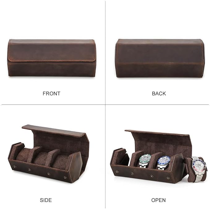 Hiram Genuine Leather Hexagon Watch Roll Travel Case, Leather 3-Watches Roll Case with Removable Pillow Cushion for Treasured Watches and Bracelets - Image 4