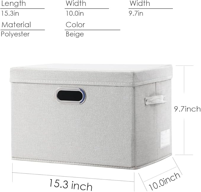 PRANDOM Collapsible Storage Bin with Lid [1-Pack] Fabric Foldable Storage Box Organizer Container Basket Cube with Cover for Home Bedroom Closet Office Nursery Beige(15.3x10x9.7) - Image 3