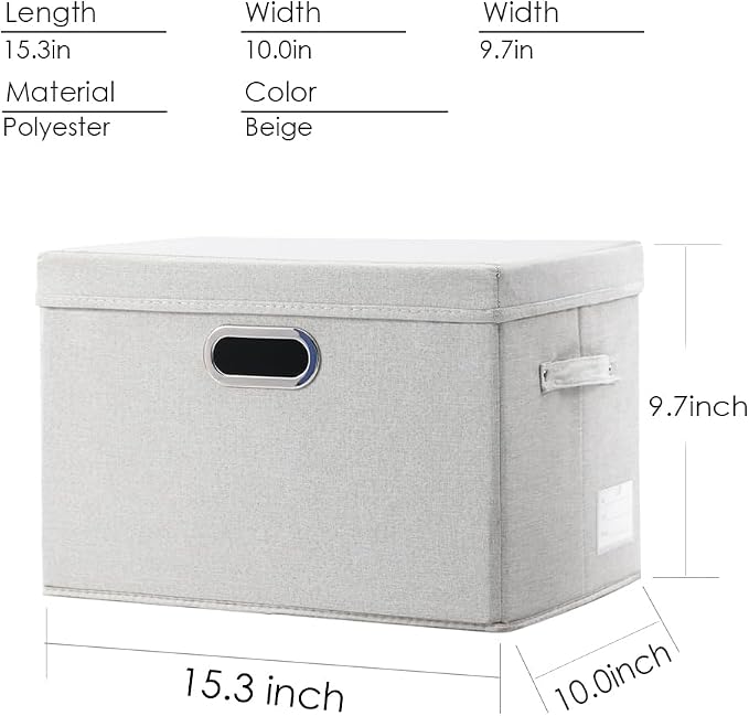 PRANDOM Collapsible Storage Bin with Lid [3-Pack] Fabric Foldable Storage Box Organizer Container Basket Cube with Cover for Home Bedroom Closet Office Beige(15.3x10x9.7) - Image 3
