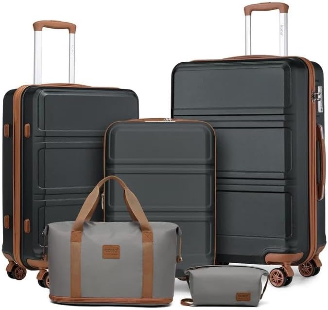 Kono Suitcase Set 3 Piece Luggage Set Expandable with Spinner Wheels | Lightweight PC+ABS Carry On Hardside Luggage with TSA Lock (Apricot Grey, 6 piece set) by Kono