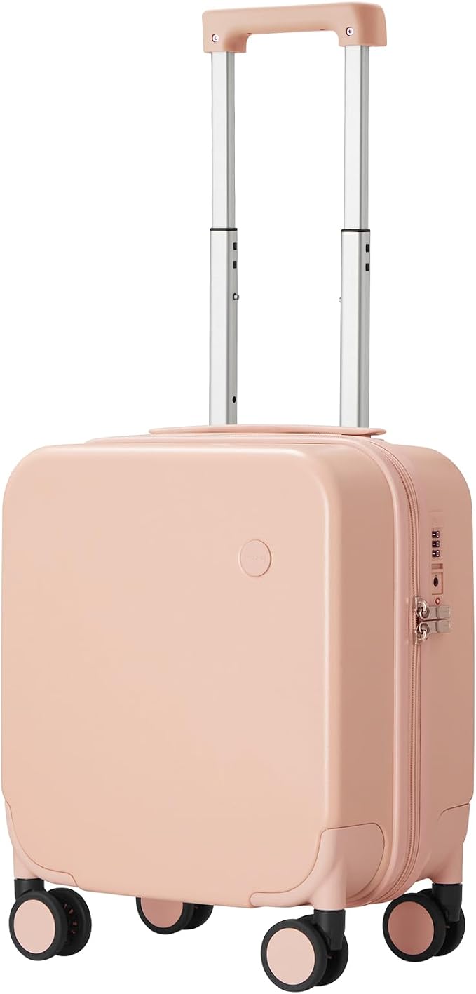 mixi 14 Inch Underseat Luggage Carry on Suitcase Free Boarding Personal Item Suitcases with Spinner Wheels Hardshell Lightweight PC for Short Travel, Pink by MIXI