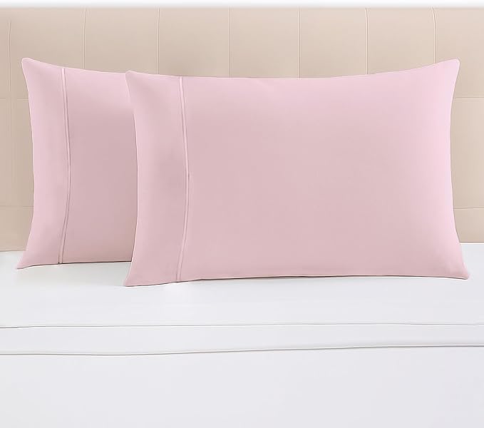 Pizuna 100% Cotton Pillow Cases Queen Size Set of 2 Luxury 1000 Thread Count Sateen Weave Long Staple Cotton Hotel Quality Envelope Closure Pillow Covers Fits Standard/Queen Pillows - Light Pink by Pizuna