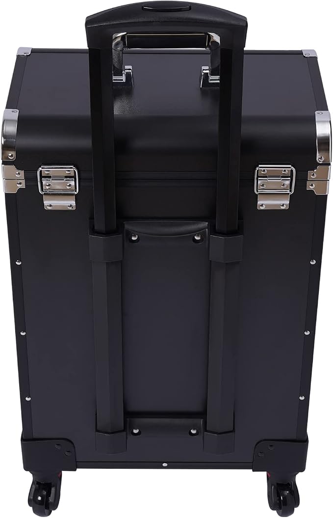 Rolling Makeup Case Cosmetic Train Cases Large Cosmetic Trolley with Locks Cosmetic Storage Organizer Travel Case Salon Barber Case for Makeup Artist Tattooist Nail Tech Hairstylists (Type D, Black) - Image 8