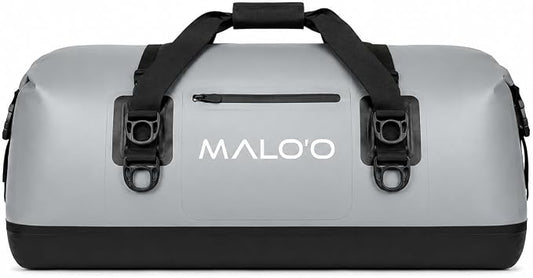 Malo’o Waterproof Dry Duffel, Heavy-Duty Roll Top Waterproof Gear Bag with Shoulder Strap & Molle Loops, Marine Duffel for Kayaking, Boating, Camping, Beach & Travel, Grey, 100L by Maloo