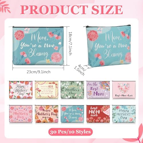 Landical 30 Pcs Mother's Day Makeup Bags Bulk, Mom Canvas Cosmetic Bags Gifts for Women, Toiletry Zipper Pouch Travel Vacation Essentials, Mother Gift Bag for Mom Party Favors Supplies - Image 2