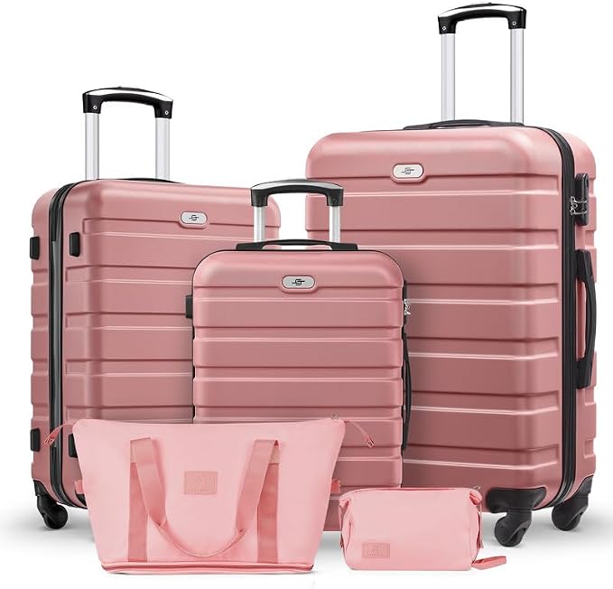 Suitour Luggage Sets 5 Piece, 20, 24, 28 inch Hardside Carry-on and Checked Suitcase Set with Expandable Travel Duffle Bag Sets（Rose Gold） by Suitour