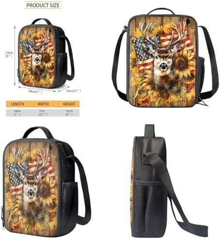 Schoolbag Set for Boys Girls Back to School, Large Capacity Children's Backpack Set with Lunch Bag, Knapsack Set for Elementary School Students, Deer American Flag Wood Grain - Image 6