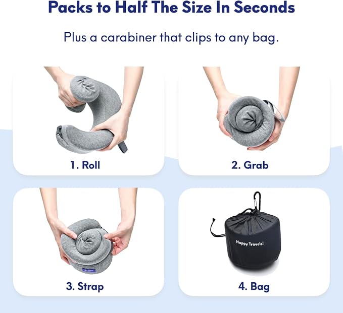 C CUSHION LAB Travel Pillow, Award-Winning Patented Ergonomic Design for Chin & Neck Support Memory Foam Neck Pillow, Compact Airplane Pillow for Traveling, Flight, Car (Navy, Large) - Image 6