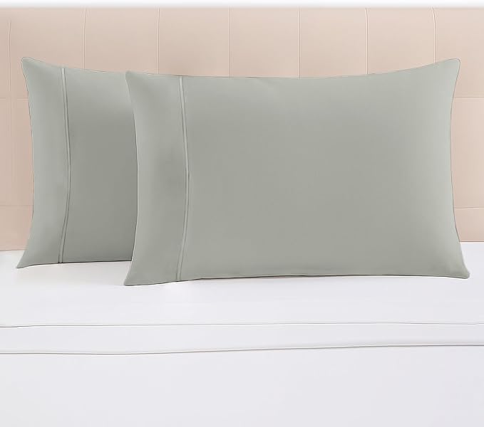Pizuna 100% Cotton Pillow Cases Queen Size Set of 2 Luxury 1000 Thread Count Sateen Weave Long Staple Cotton Hotel Quality Envelope Closure Pillow Covers Fits Standard/Queen Pillows - Silver by Pizuna