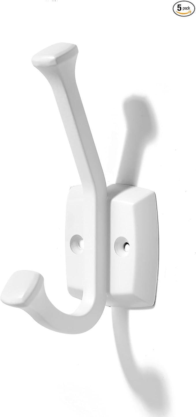 khtumeware 5 Pack 4.7 inch White Coat Hooks Wall-Mounted Hooks | Applicable to hanging,Towel,robe,bathroom,bag,clothes,entryway Zinc Alloy bathroom hooks by khtumeware