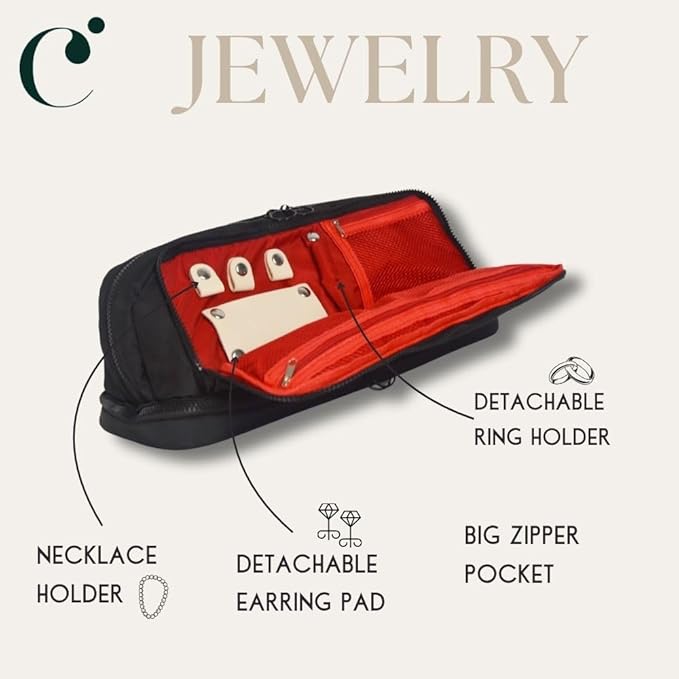 All in One Travel Toiletry Bag Large, Makeup Bag with Jewelry Compartment and Heat-Resistant Pocket for Hair Tools - Image 6
