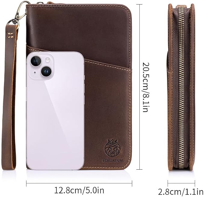Passport Holder for Travel Family with Strap Genuine Leather RFID Blocking Travel Document Organizer Wallet with Pen Holder, Brown - Image 7