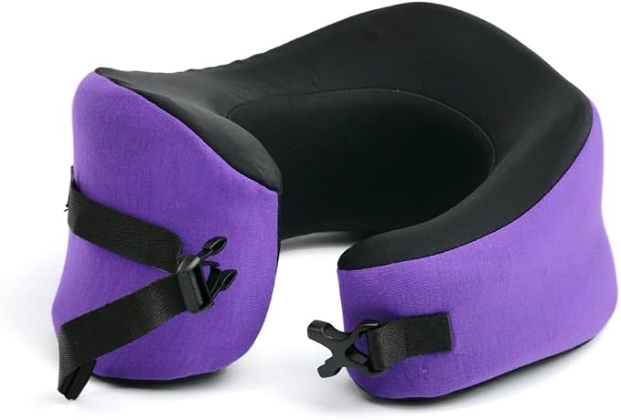 C CUSHION LAB Travel Pillow, Award-Winning Patented Ergonomic Design for Chin & Neck Support Memory Foam Neck Pillow, Compact Airplane Pillow for Traveling, Flight, Car (Royal Purple, Large) by CUSHIONLAB