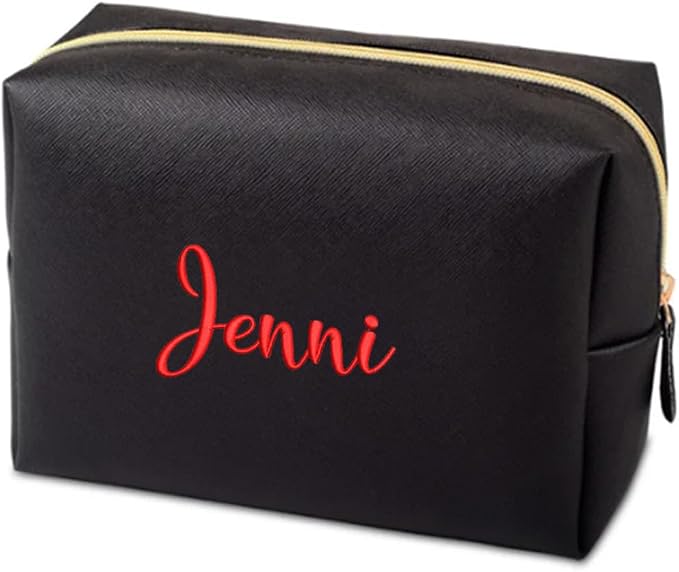 GOPHIE Cusotom Embroidery Travel Makeup Bag Organizer,Cosmetic Bags for Women,Gift For Bachelorette Party,Black by GOPHIE