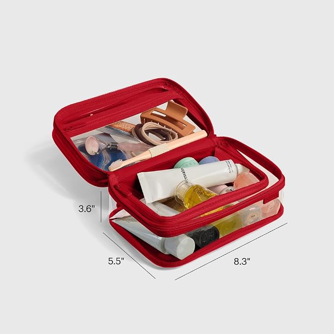 Away Clear Toiletry Bag - Water-Repellent Travel Toiletry Bag with 2 Compartments, U-Zip Opening, Interior Zip Pocket - Cherry Red - Image 3