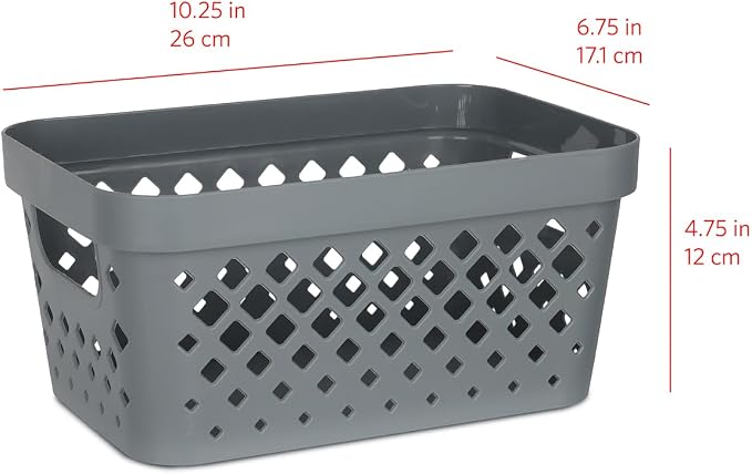 Glad Plastic Baskets for Organizing, Set of 6 | Pantry Storage for Under Counter, Linen Closet, and Bathroom | Nesting Shelf Bins with Handles, 1 Gallon, Grey - Image 5