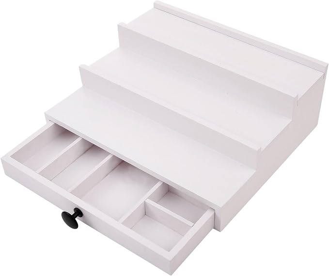 4 Tier Men's Cologne Organizer, White Wooden Display Stand with Drawer | Cologne Shelf and Rack, Perfume Tray, Hidden Storage, Multi-compartment, Dresser Display, Birthday Christmas Gift for Men - Image 7