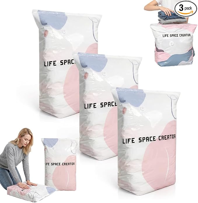 No-Pump Vacuum Storage Bags, Large Compression Storage Bags for Clothes, Comforters, Blankets, Bedding, Travel & Home Organization (M,3PCS) by MogTok