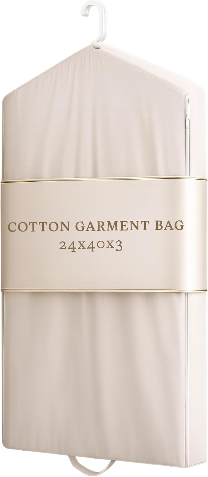 Luxury Cotton Garment Storage Bag, 24x40 Inch, Breathable Washable Reusable, for Hanging Clothes Short Dresses Jackets Suits, Fits 3 Hangers, Zipper Window (1, 24x40x3) by ForeverCotton