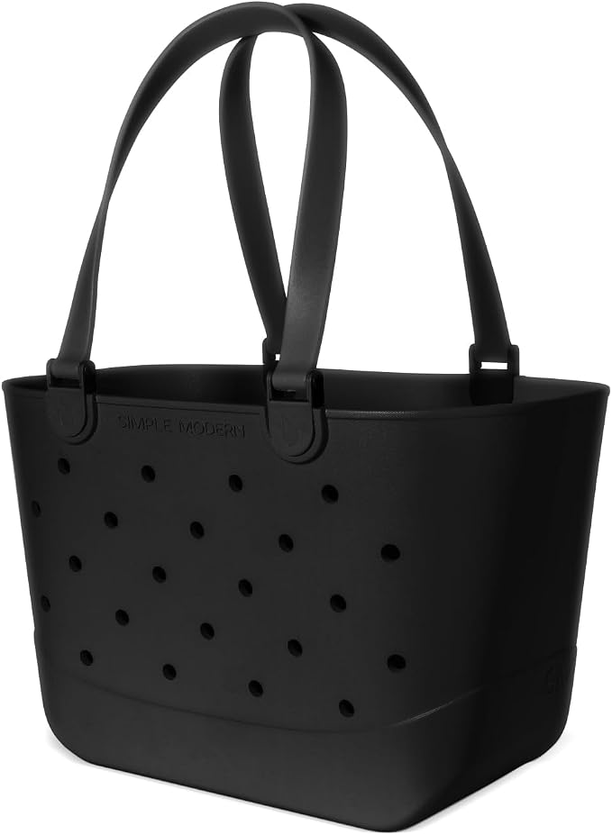 Simple Modern Large Beach Bag | Waterproof Getaway Rubber Tote with Zipper Pocket for Travel, Pool, Boat, Groceries, Sports | Midnight Black - Image 4